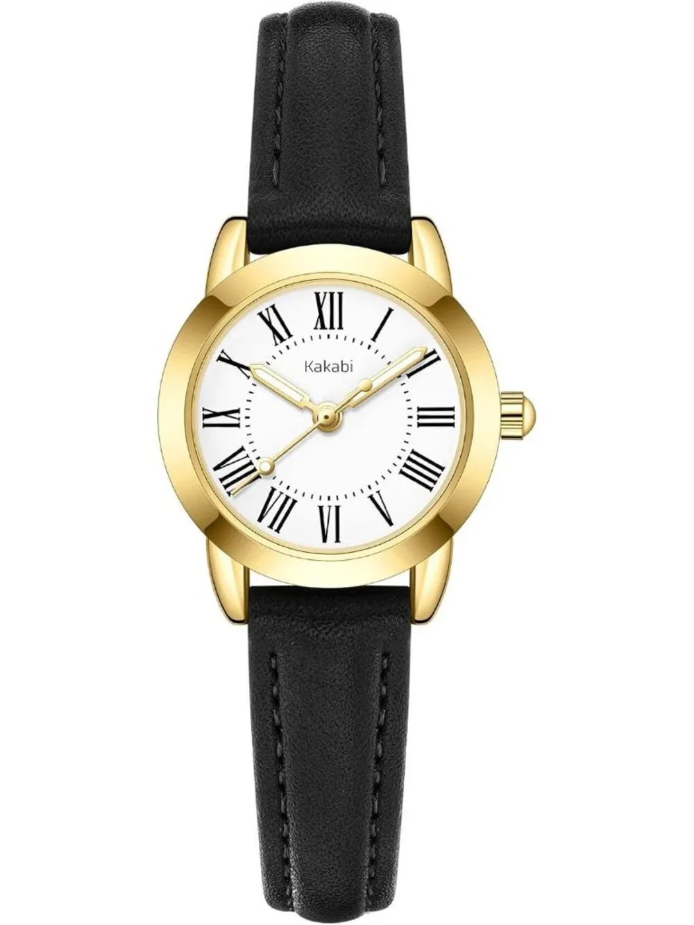 Women's Black White Vintage Analog Slim Leather Strap Quartz Movement Watch